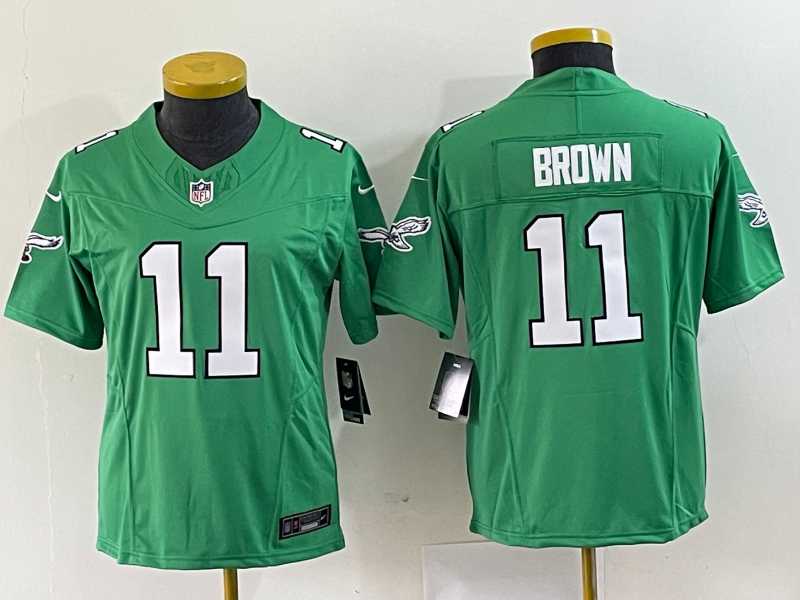 Women%27s Philadelphia Eagles #11 A. J. Brown Green 2023 F.U.S.E. Stitched Football Jersey(Run Small)